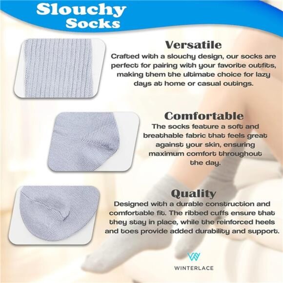 6 Pairs Slouch Socks for Women, Soft Extra Long Scrunch Knee High - Picture 4 of 14